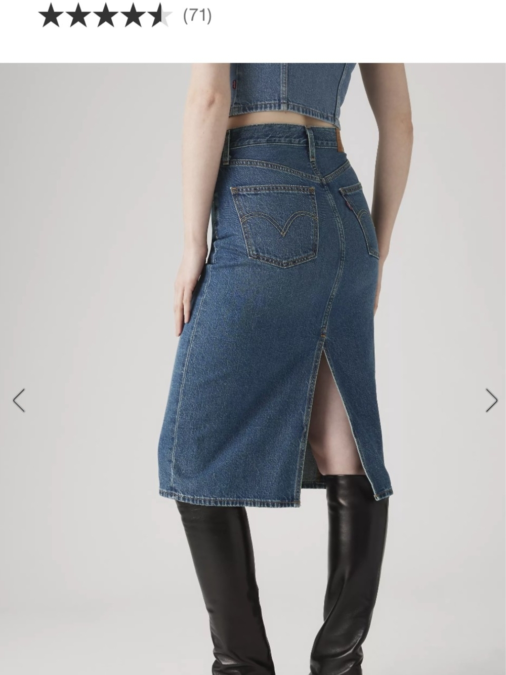 Denim Midi Pencil Skirt with Back Vent - Blue